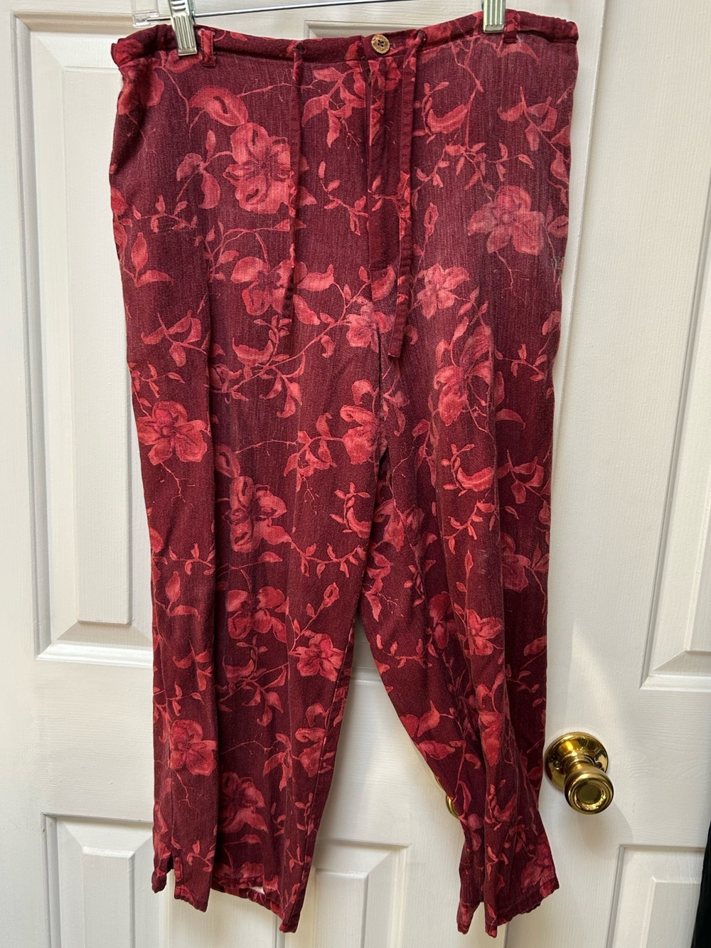 Women's HAVANA JACKS CAFE Tropical BreezeWear Red Floral High-Waist midi Pants.L
